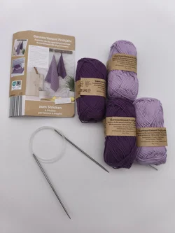 Strickset, 4x Baumwollgarn + Rundstricknadel, NEU
