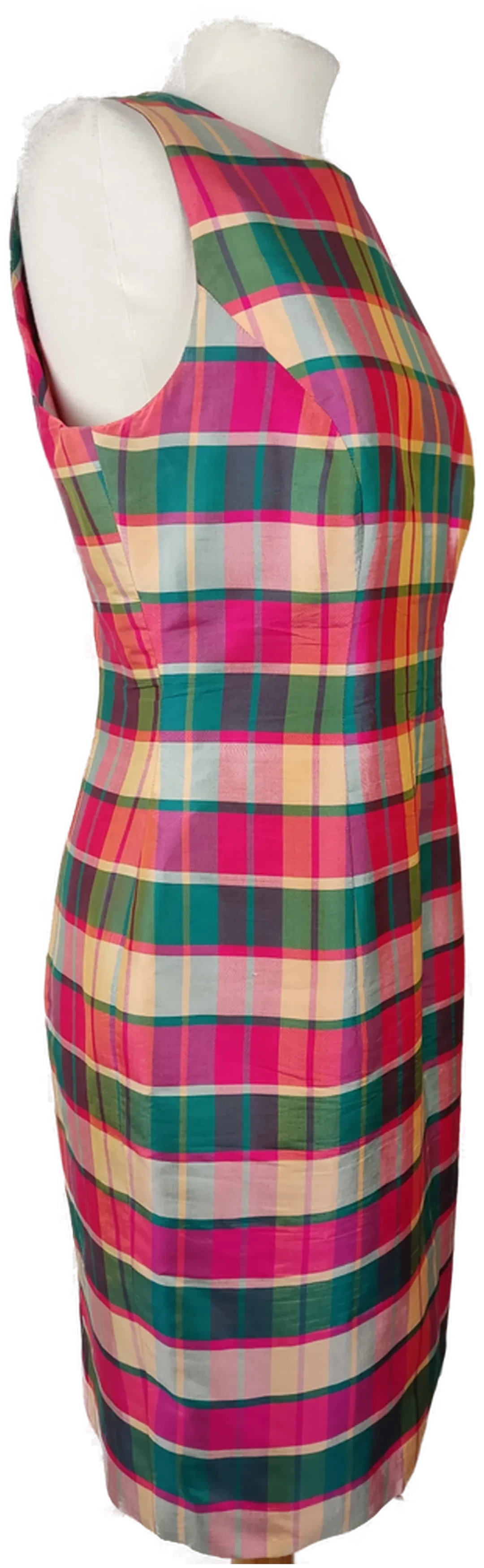 Seiden-Etuikleid Tartan-Karo | Eleganter Vintage-Charme, Größe 34 – Bild 3