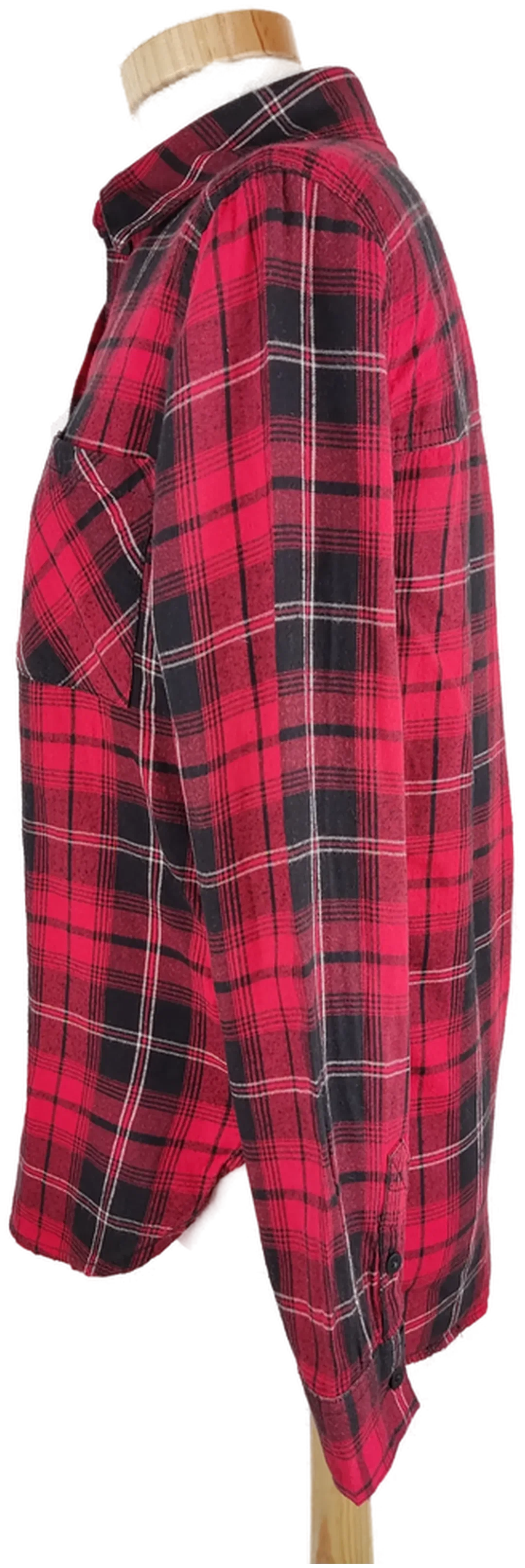 Bluse "Divided", langarm mit Kragen, rot/schwarz kariert mit Taschen, Größe 36 – Bild 2
