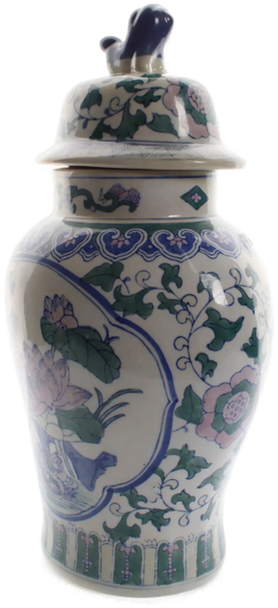 Chinesische Porzellanvase mit Deckel und Wächterlöwe – handbemalt, 35,5 cm – Bild 2