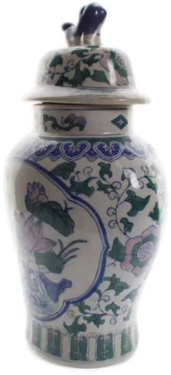 Chinesische Porzellanvase mit Deckel und Wächterlöwe – handbemalt, 35,5 cm - Bild 2