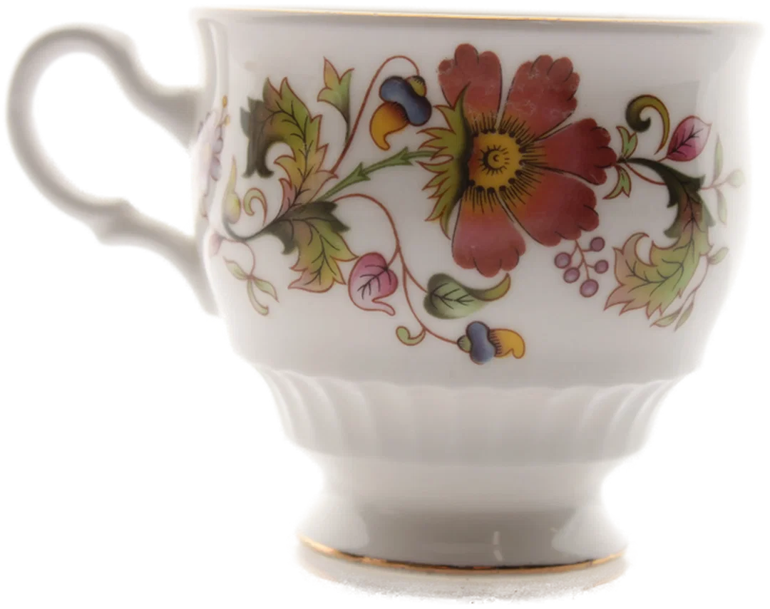 Royal Kent Bone China Tassen & Untertassen – Blumenmotiv mit Goldrand, 6-teilig – Bild 2