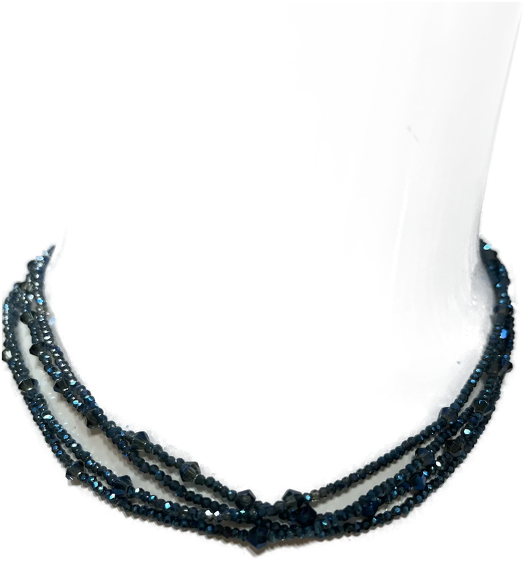 4reihige-Kette blau Modeschmuck mit Magnetverschluss 37cm (blitzblau) – Bild 2