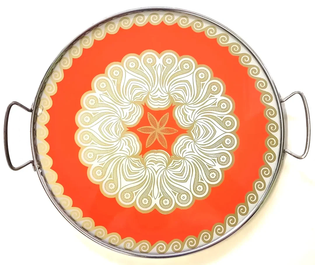 Mid-Century Serviertablett/Kuchentablett - orange/gold - Bild 4