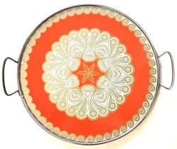 Mid-Century Serviertablett/Kuchentablett - orange/gold - Bild 1
