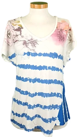 Desigual Damenshirt gemustert blau/weiß Gr. L