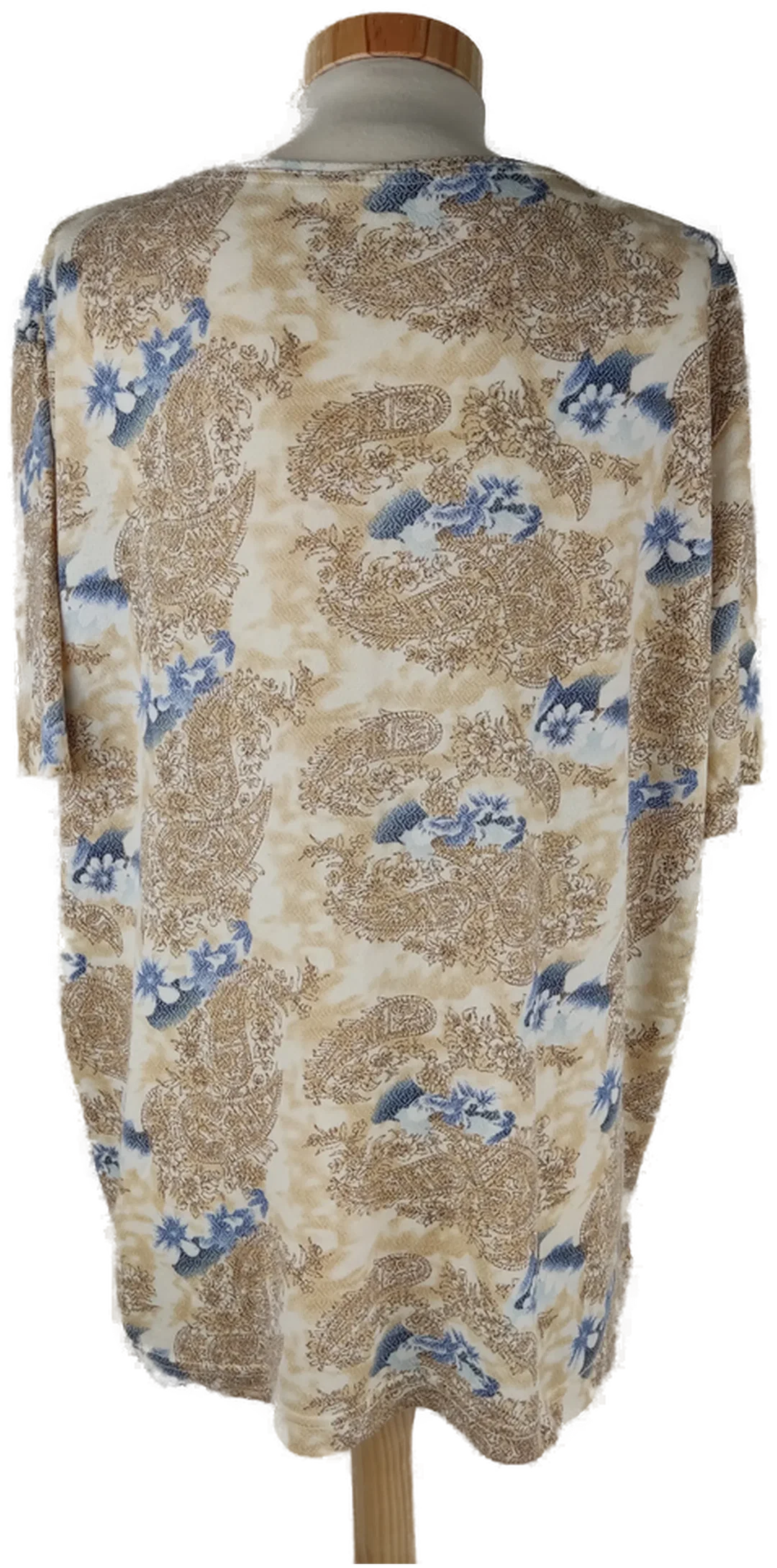 T-Shirt kurzarm mit Rundhalsausschnit, beige/braun/blau gemustert, Größe 44 (geschätzt) – Bild 3