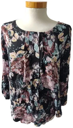 Jennifer Taylor Damen Langarmshirt, schwarz mit buntem Blumenmuster - Gr. 38 (M) - Bild 1