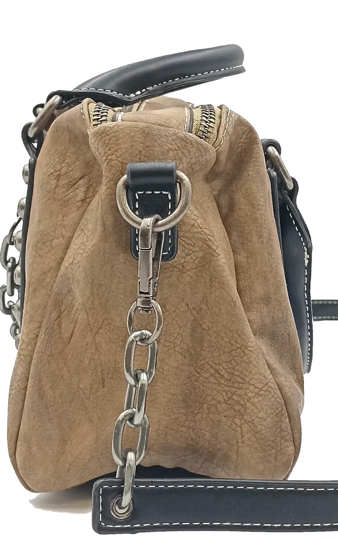 Damen Handtasche mit Nieten/ Kettendetails braun/schwarz – Bild 5
