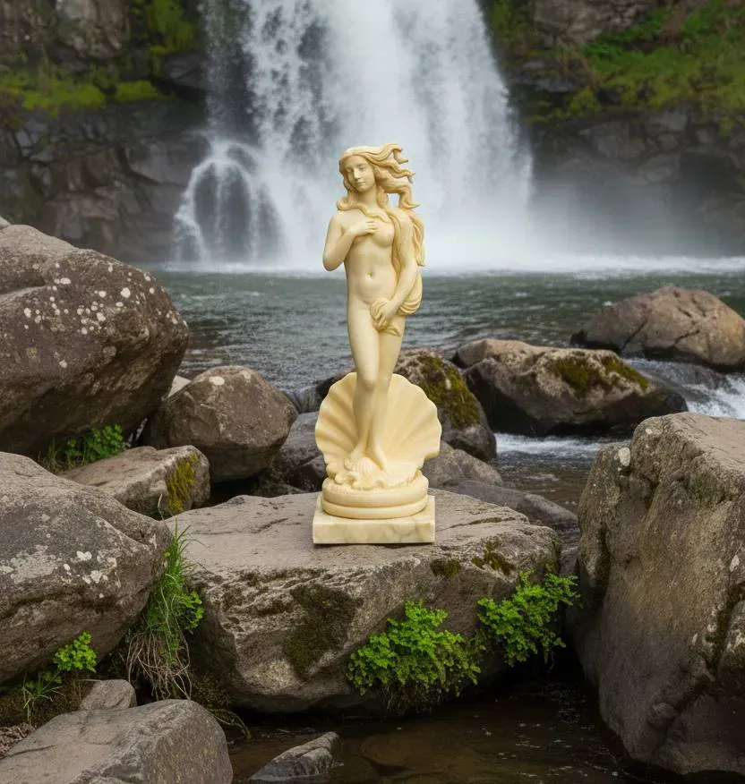 Venus-Figur auf Marmorsockel — elfenbeinfarbene Skulptur, H ≈ 31 cm (Deko / Sammler) - Bild 4