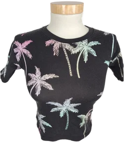 T-Shirt, kurzarm mit Rundhalsausschnitt, schwarz mit Aufdruck, Größe 34 (geschätzt) - Bild 1