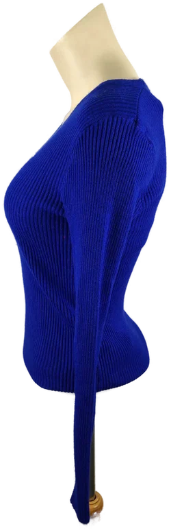 Damenpullover Größe 40 Blau | Feiner Rippstrick – Vorschau 2