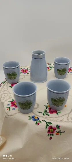 Lilien Porzellan Set, 1 Kanne + 4 Becher | Retro-Charme - Bild 3