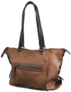 Henkeltasche, braun/schwarz, Kunstleder - Bild 1