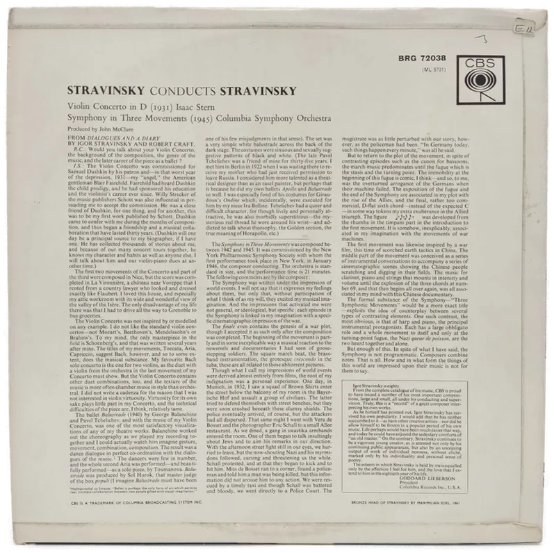 Vinl LP - Stravinsky conducts Stravinsky - In Honour of Igor Stravinsky's 80th Birthday  – Bild 2