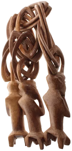 Afrikanische Holzskulptur – 3 Figuren mit Ringen – handgeschnitzt – Ethno Kunst - Bild 3