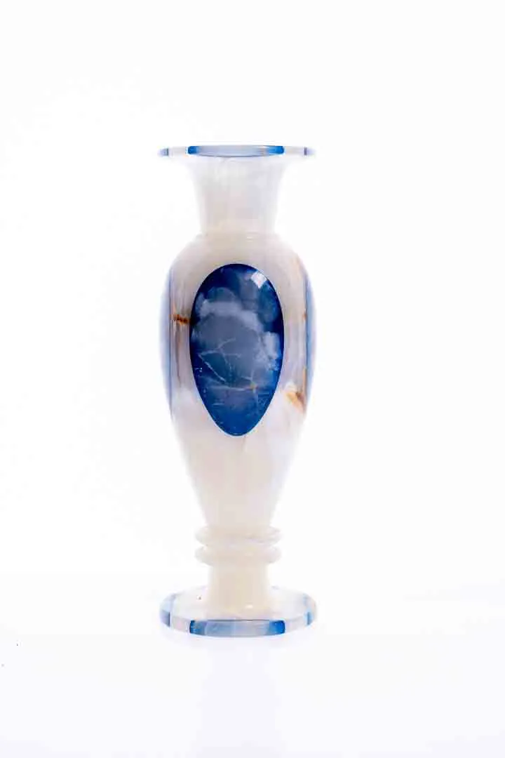 Dekorative Vase in milchweiß-blau-braun, Höhe 30cm – Bild 4