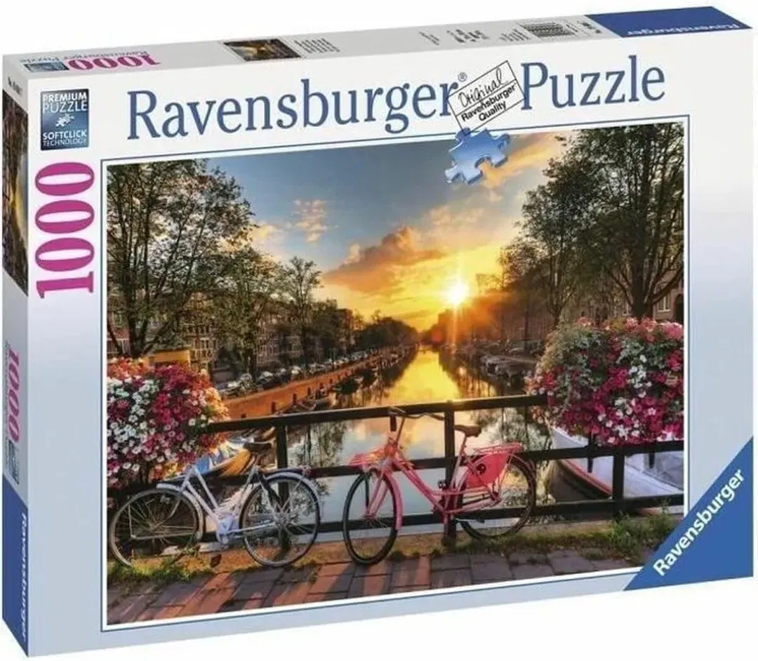 Ravensburger Puzzle 1000 Teile – Amsterdam-Kanal bei Sonnenuntergang, Fahrräder auf Brücke  - Bild 4