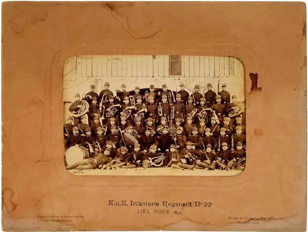 Vintage K.u.K. Infanterie‑Regiment Nr. 22 – Regimentskapelle, Zara/Feber 1891, Kabinettfoto - Bild 2