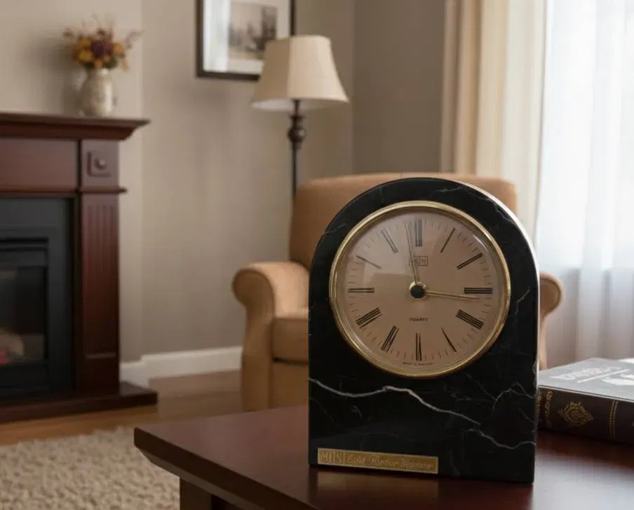 MHN Tischuhr aus echtem Portor Marmor – Quarz Uhrwerk – ca. 12,5 x 9,5 cm - Bild 1