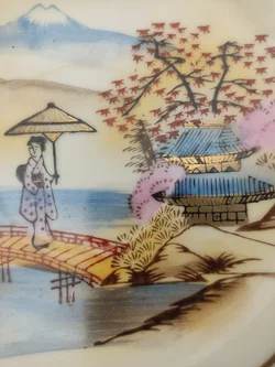 Japanische Teetasse mit Untertasse 4er-Set Porzellan Landschaftmotiv | Asiatische 'Kutani' Stil - Bild 13