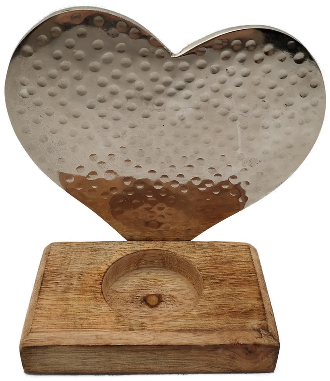 Kerzenständer mit Herz-Form - Metall & Holz - Bild 1