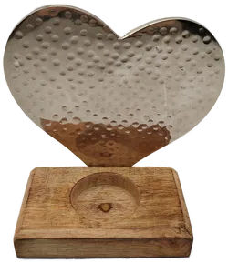 Kerzenständer mit Herz-Form - Metall & Holz - Bild 1