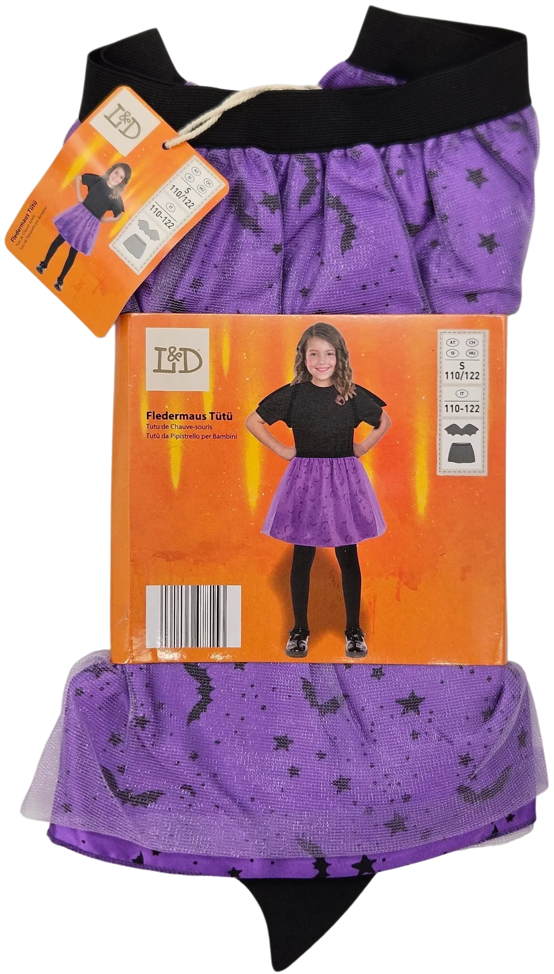 L&D Kinder-Halloween-Tutu mit Fledermausflügeln, lila - Gr. S/110-122 – Bild 1