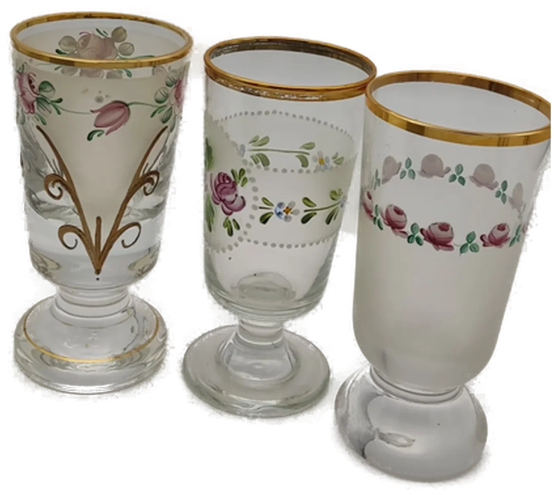 Böhmische Fussbecher / Teegläser mit Emaille-Malerei – Bild 2
