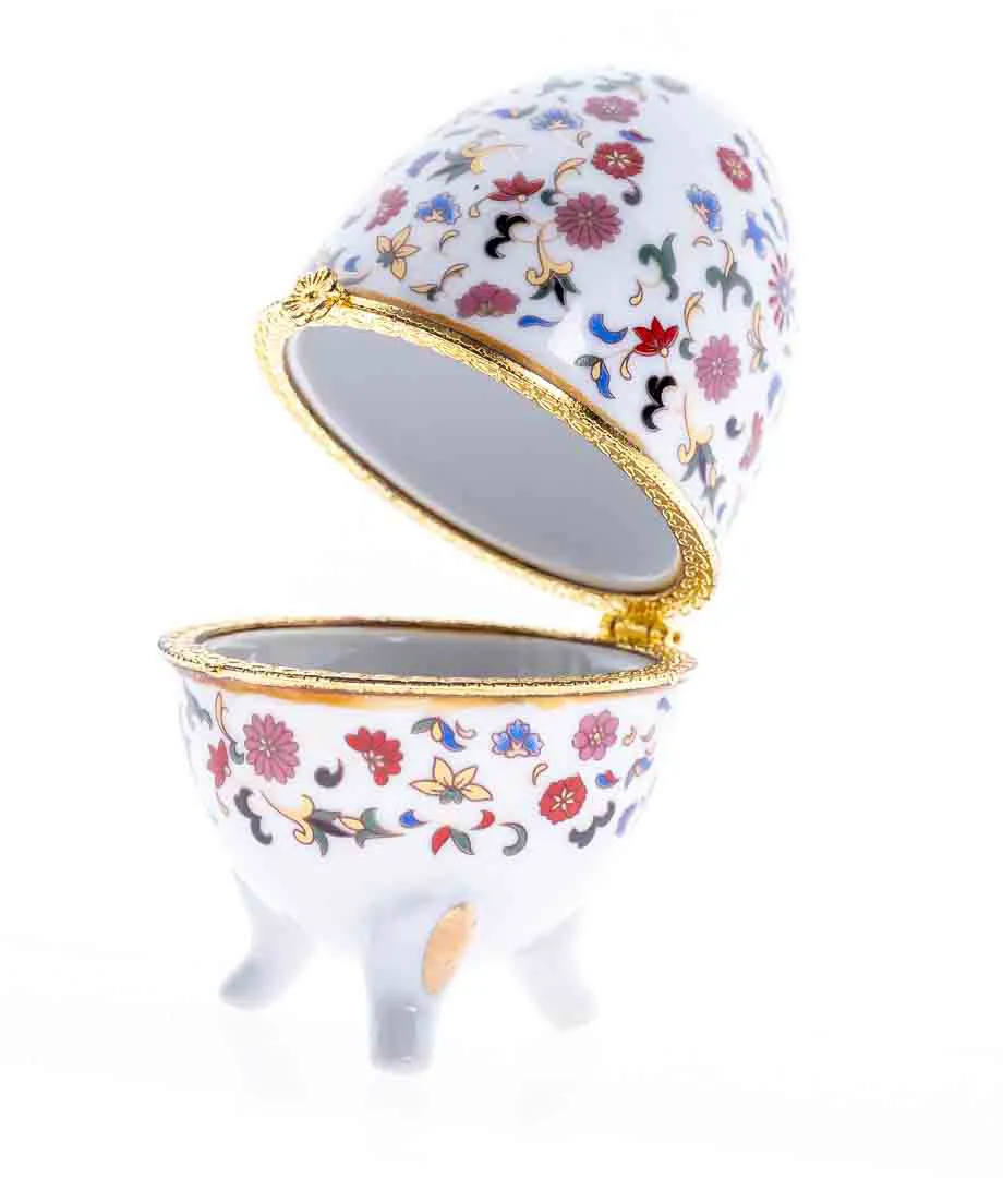 Ei Schmuckdose Porzellan auf Fuß im Stil Fabergé 10 cm hoch – Bild 3