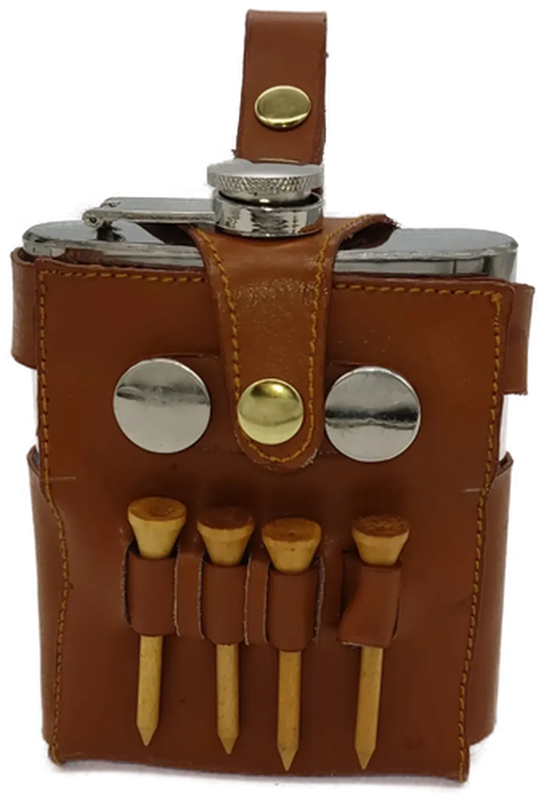 Golfer's Flachmann-Set mit Ledertasche und 4 Golf-Tees - Bild 4