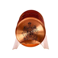 Vintage Untersetzer Set mit Halterung aus Kupfer (8 Stück) - Bild 4