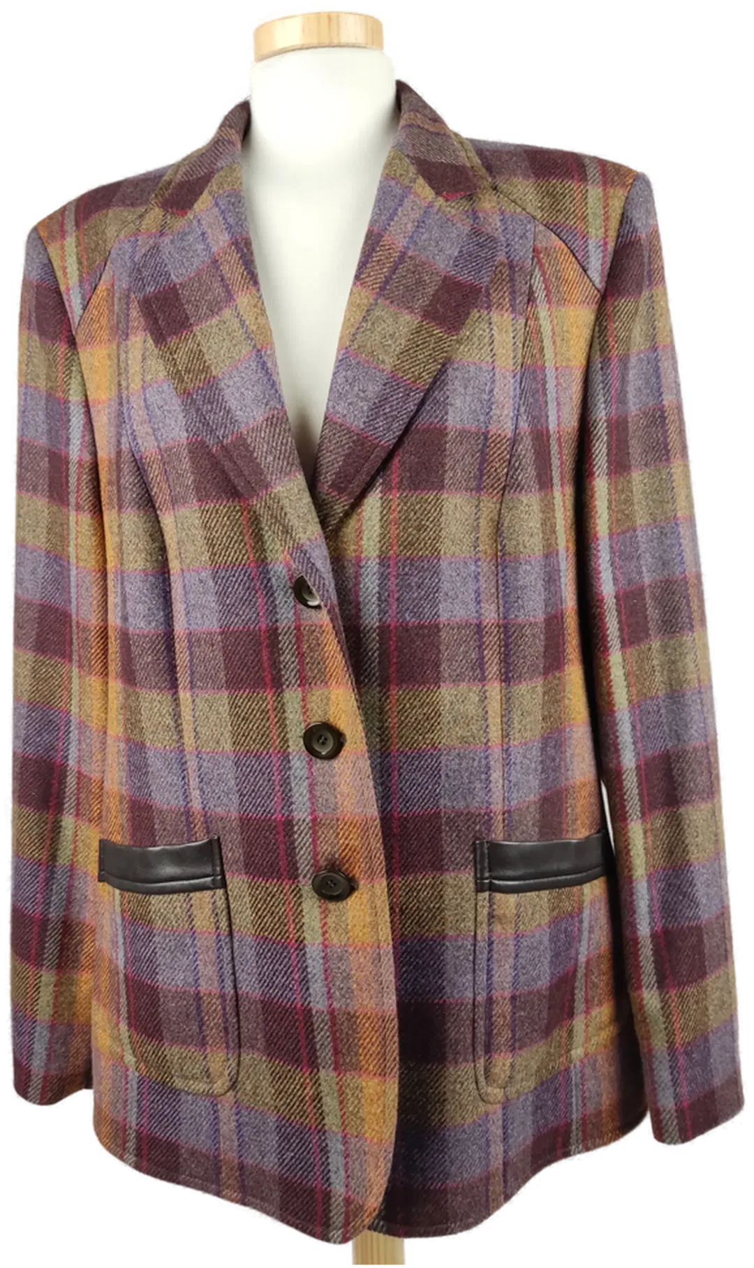 Basler Damenblazer kariert mit Kunstleder-Applikationen an den Taschen - XL/42 - Bild 4