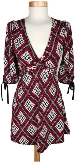 Orsay Damen Longbluse schwarz/weiẞ/rot gemustert - S/36 - Bild 1