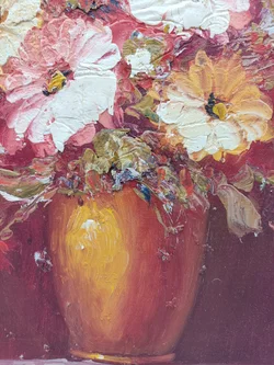 Ölgemälde Leinen auf Holzrahmen mit Golddekor 64×54 cm | Vintage-Schatz - Bild 5