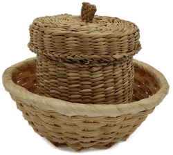 Korb und kleine Dose aus Bast, beige, verschiedene Größen - Bild 2