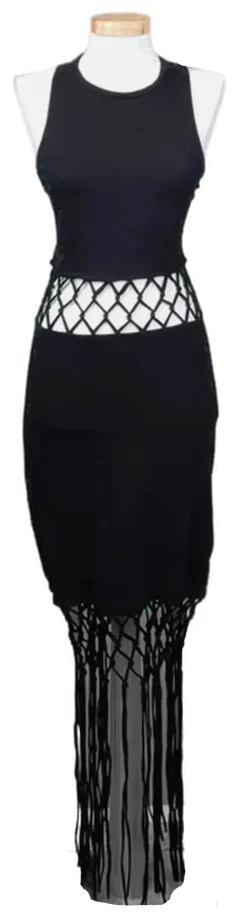 Divided H&M Damen Maxikleid mit Fransen schwarz Gr. M - Bild 1