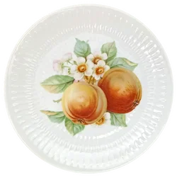 Vintage Hutschenreuther Selb - strukturierte Porzellan-Kuchenplatte mit 6 Gebäcktellern (Serie Apart / Obst-Serie) – Vorschau 7