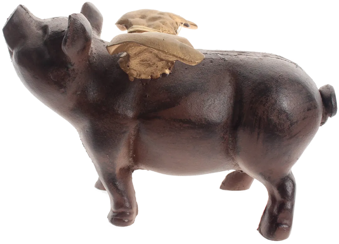 Geflügeltes Schwein – schwere Deko-Skulptur | vermutlich Messing | ca. 29 cm - Bild 4