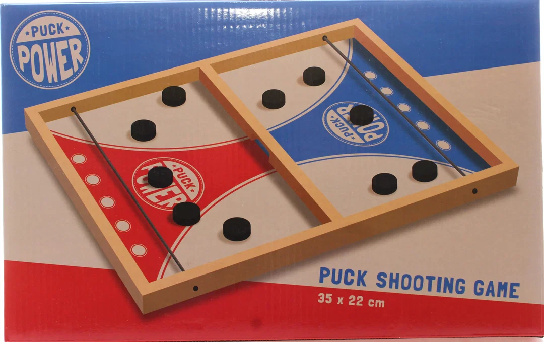 PUCK POWER Holz Puck Shooting Game – Scheibenschießen – 35 x 22 cm – Geschicklichkeitsspiel - Bild 1