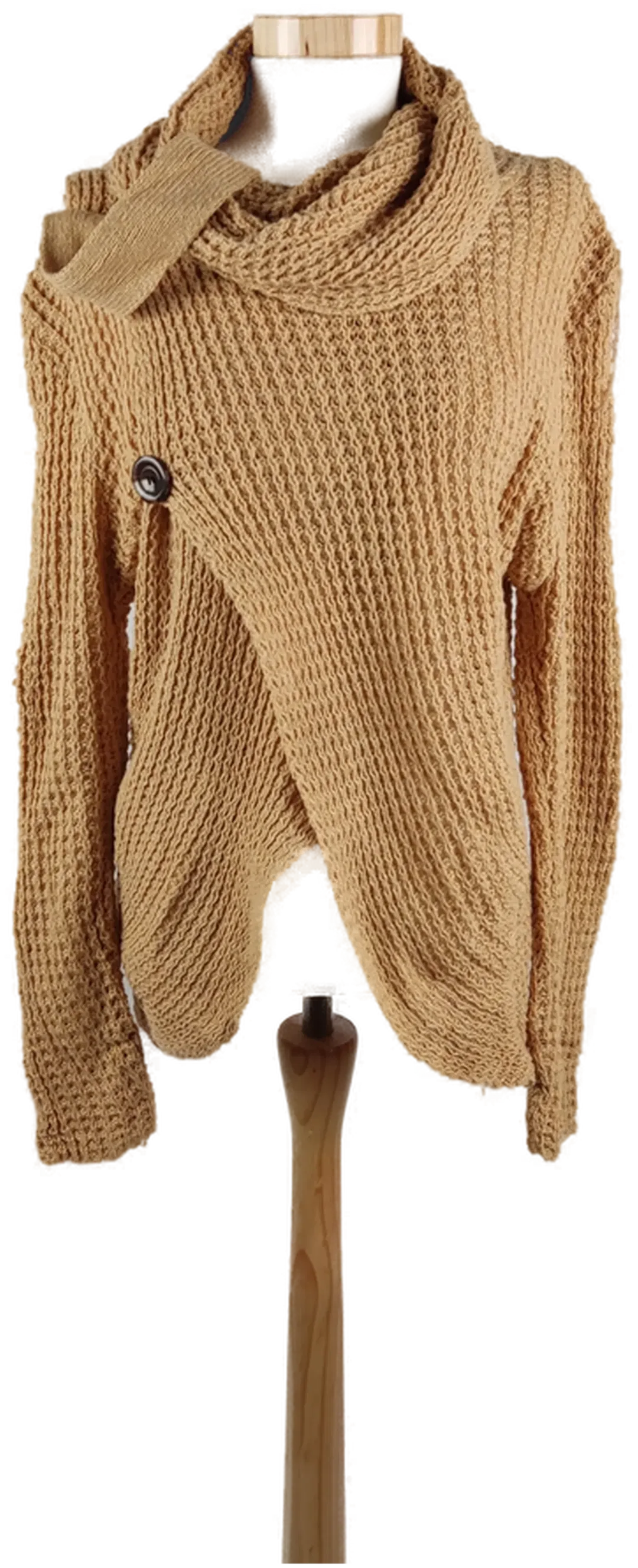 Asymmetrischer Damen Strickpullover mit Rollkragendetails, Braun, Gr. M - Bild 1