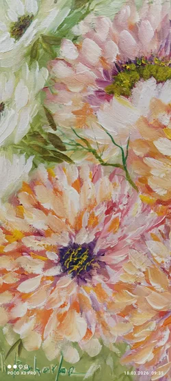 Ölbild Blumen Auf Leinwand 30x30 | Floraler Zeitreisender – Vorschau 6