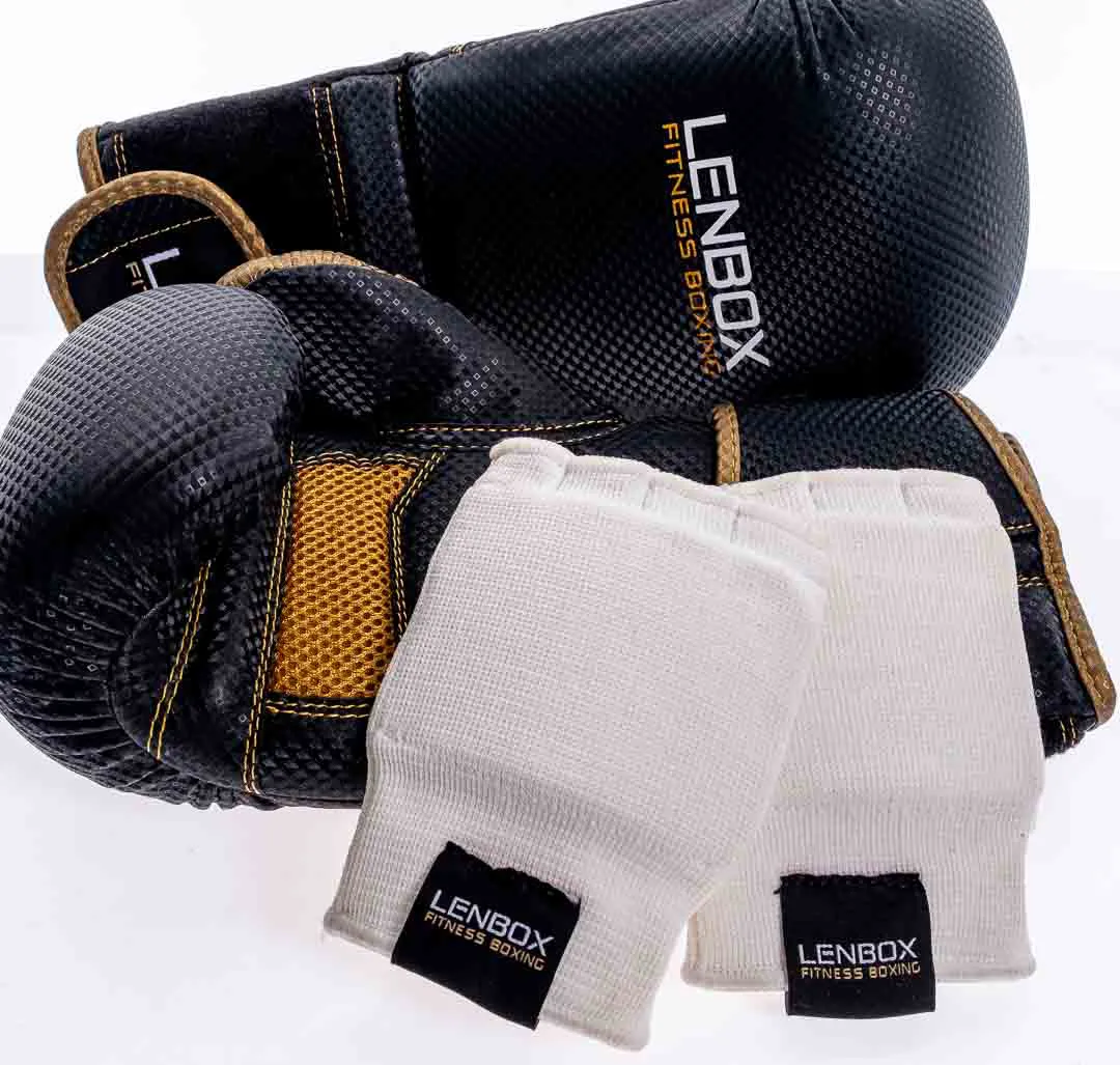 Lenbox Fitness Boxing Boxhandschuhe in schwarz-gold mit Tragebeutel – Bild 4