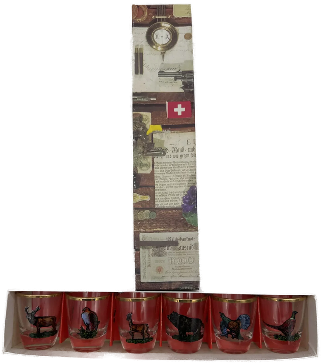 Vintage-Schnapsgläsern mit Wildtiermotiven - 6er-Set aus den 1960er Jahren – Bild 1
