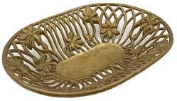 Jugendstil Messingschale "MOD DEP" – Ovale Dekoschale mit floralem Durchbruchmuster – Vorschau 1