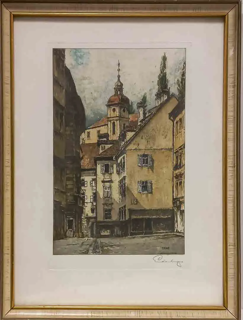 Lukas Eidenberger: Original-Farbradierung "Graz" – Signiert – Bild 1