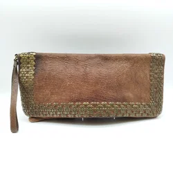 Minoronzoni 1953 Vintage Handtasche/Clutch mit Nieten | Leder | Braun