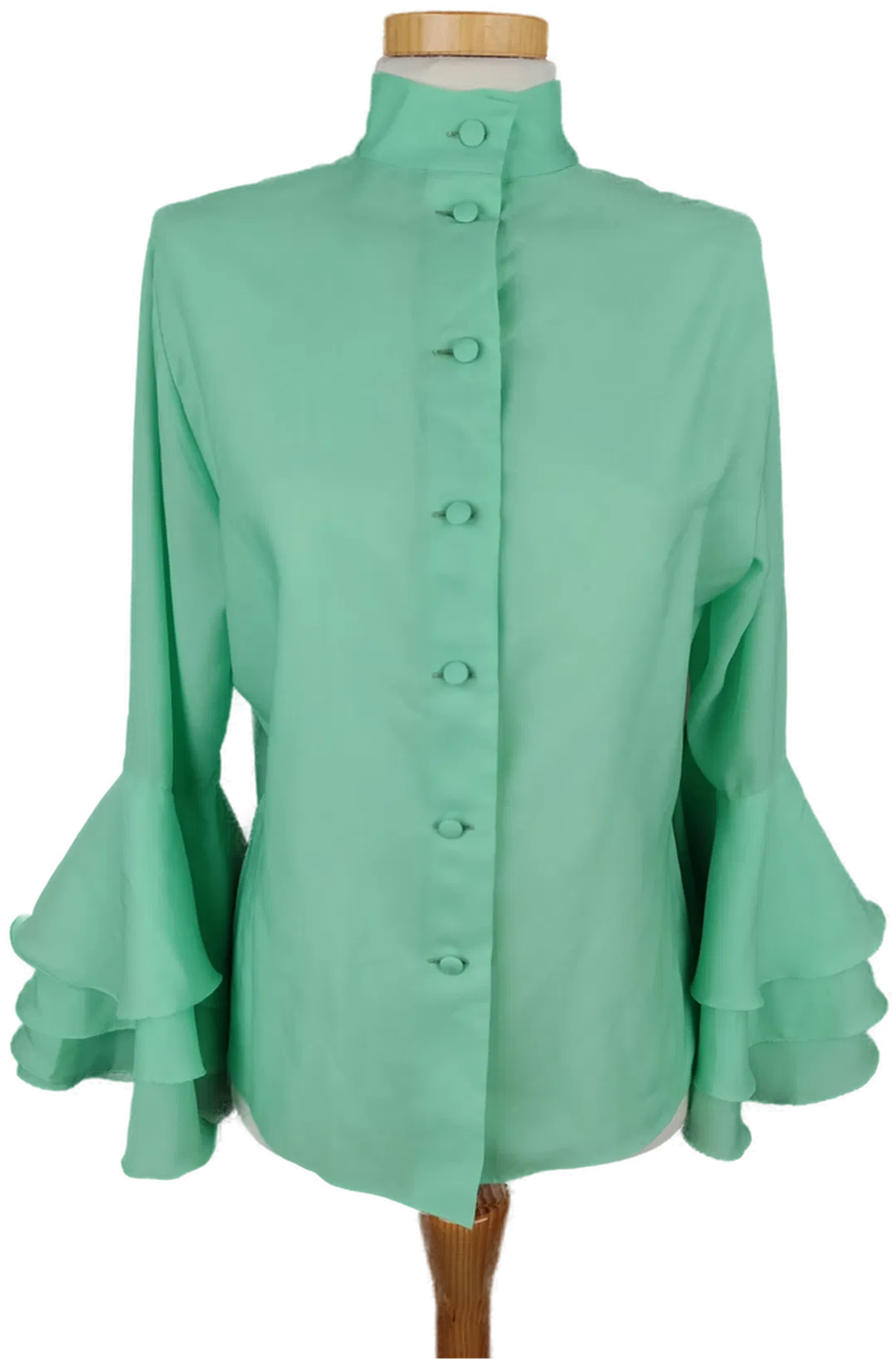 Vintage Damen Bluse mit Trompetenärmeln türkis - L/40 - Bild 4