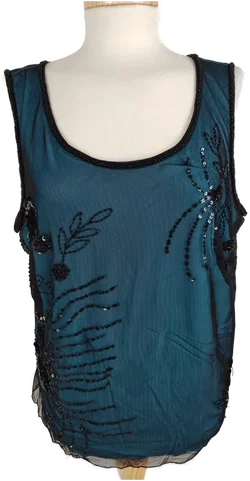 Exklusives Damen Top, Pik Ass, in schwarz/blau mit Pailletten, Gr. 46