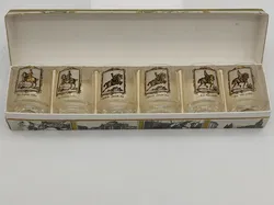 6x Vintage-Schnapsgläser mit Reitermotiven im Originalkarton - Bild 1